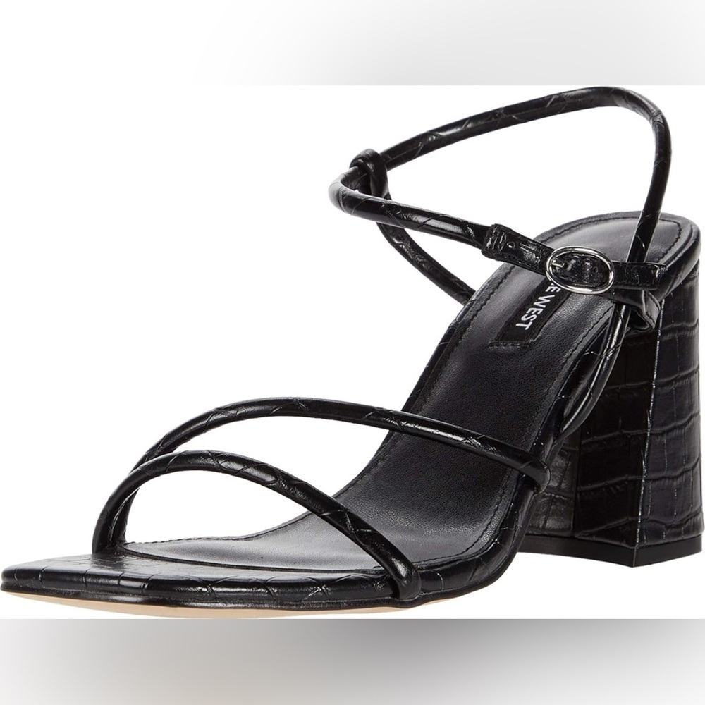 Nine West Gellar Black Croc-Embossed Block Heel Sandals | Size 9 - Picture 8 of 8